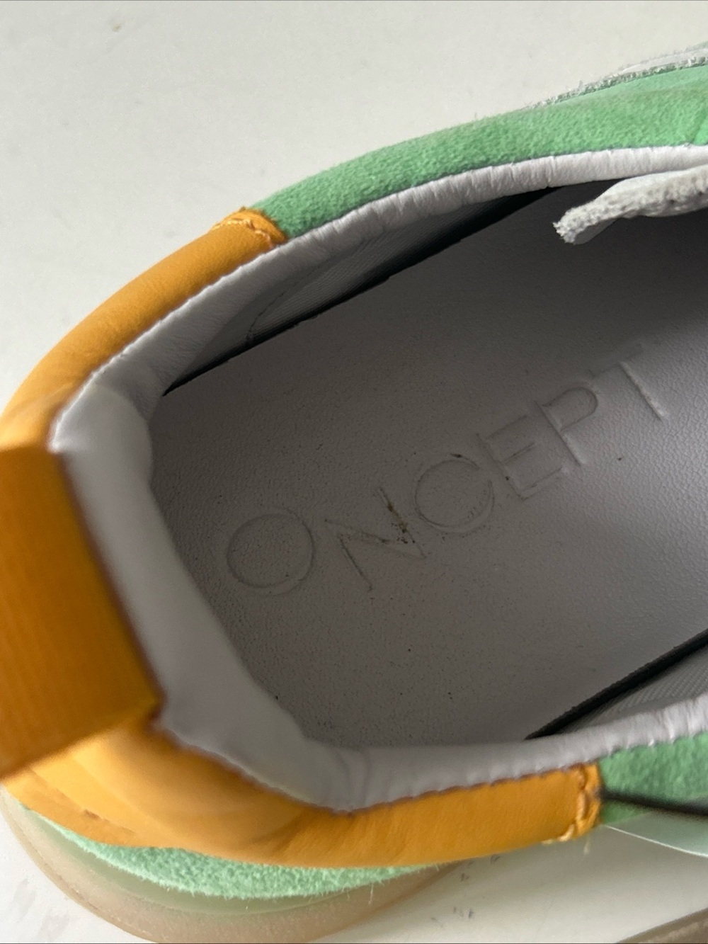 NYC CONCEPTS Suede Green Sneakers with White Stripe & Yellow Accents Size 8 - Picture 11 of 16